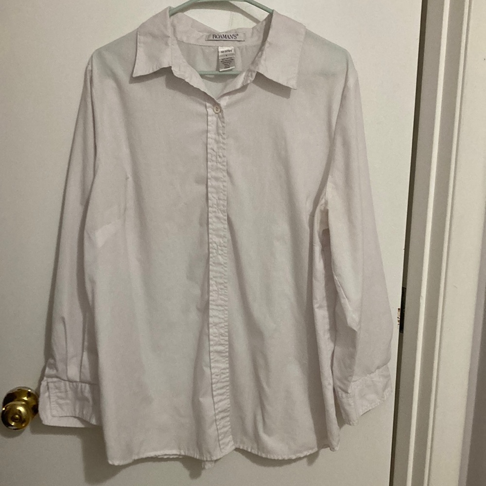 Roamans Ladys White Button Down Long Sleeve Shirt